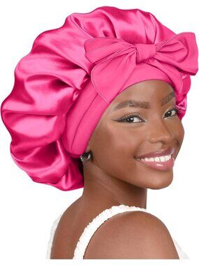 〽️Women Hot Pink Double Layer Hair Wrap Reduce Friction Prevent Frizz Satin
